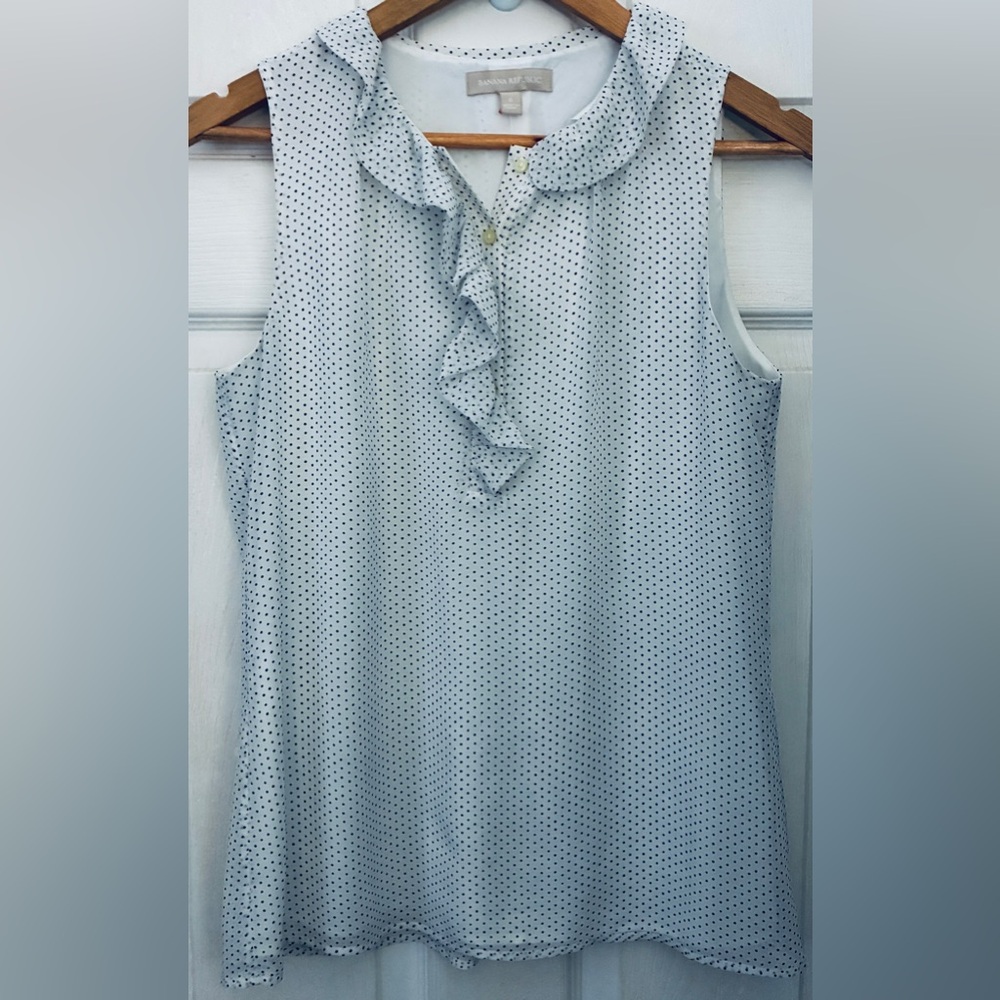Banana Republic Polka Dot Ruffle Blouse - White